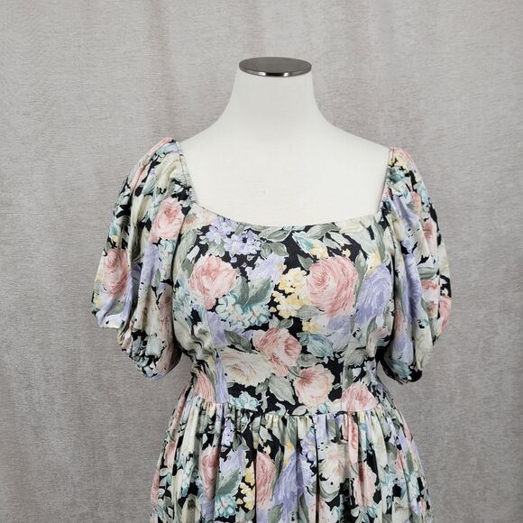 Impromptu 80s Vintage Floral Prom Puff Sleeve Dress Fitted Bodice - Picture 3 of 15